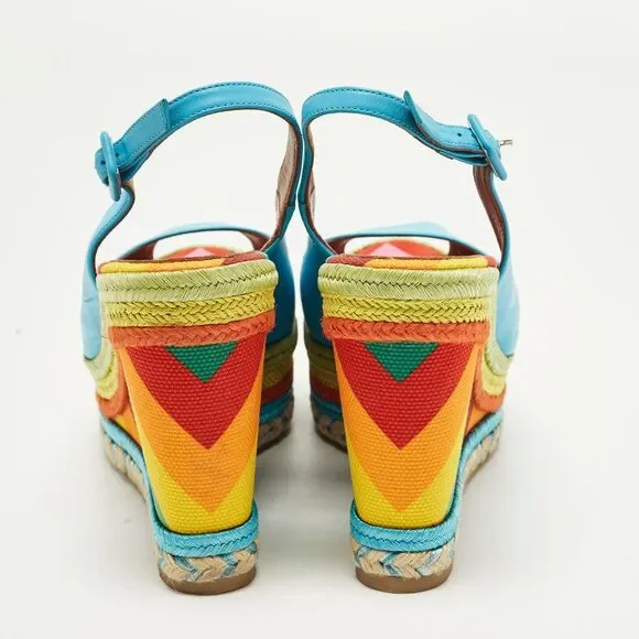 Valentino Size 41 Multicolor Leather Slingback Wedge Sandals - Picture 5 of 7